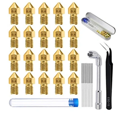 Image de 20PCS 0,4 mm 3D Imprimante Laiton Buse, Outil de Nettoyage Avec Buses, 1 Clé à Douille, Pincette, Pour MK8 Extrudeuse Nozzle/Creality CR 10 / Ender 3/5
