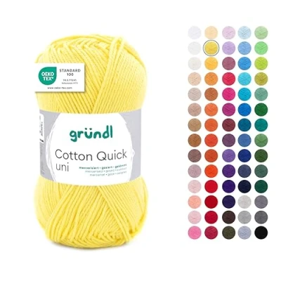 Image de Gründl Laine Cotton Quick uni Fils à tricoter et crocheter (100 % coton), 1 pelote 50 g / 125 m, jaune