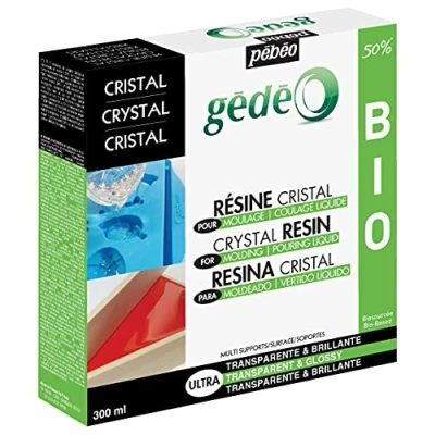 Image de Pébéo Résine Cristal Biosourcée Gédéo Kit à 50% Transparente et Brillante Tous Supports Pour Inclusion, Coulage, Moulage, Vernis 300 ml