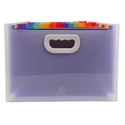 Image de Exacompta Réf. 55198E Carton de 4 trieurs valisette extensible avec poignées couverture et intérieur en PP 2 porte étiquettes sur la face 24 compartiments dim 33x23,5x25 cm cristal