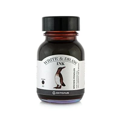 Image de Octopus Write and Draw Ink 431 Brown Penguin Encre imperméable Pour l&#039;écriture et le dessin de calligraphie résistante à la lumière stylo plume Marron 50 ml