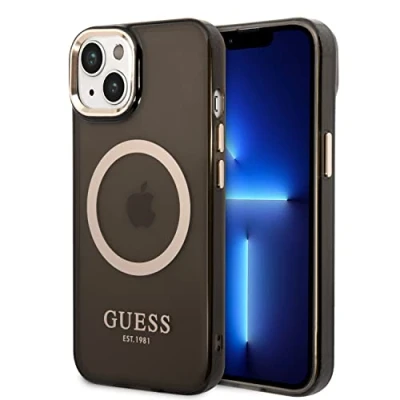 Image de Guess GUHMP14MHTCMK Coque pour iPhone 14 Plus 6,7&quot; Noir/Noir Rigide Or Ligne Translucide