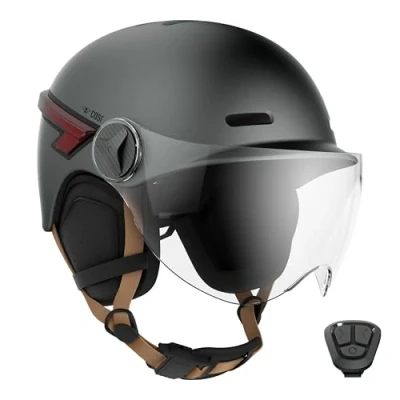 Image de CASR Glow Casque LED pour Vélo &amp; Trottinette Visière XL Cache Oreilles Amovibles, Clignotants arrières Télécommande Joli Design Urbain Homme Femme Anthracite Mat Taille L