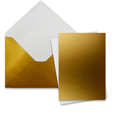 Image de Lot de 50 Cartes Avec Enveloppes simples au format A5 (14,8 x 21 cm) C5 (15,4 22 fermeture par collage humide Or