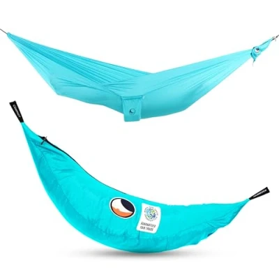 Image de Ticket to the Moon Fair Trade &amp; Artisanal Compact Hamac Turquoise pour Voyages, Camping, Jardin, Maison, 3.2 * 1.55m, 480g, Durable Nylon en Soie De Parachute, Installation &lt; 1min