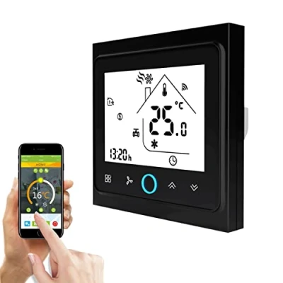 Image de Qiumi Thermostat WiFi Intelligent, contrôleur de température Climatisation Intelligente, programmable, avec écran LCD à 4 Tubes, Fonctionne Alexa Google Home