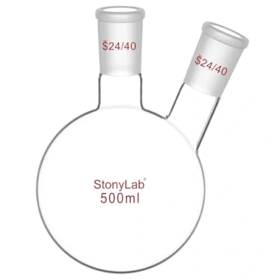 Image de stonylab Ballon à Fond Arrondi en Borosilicaté Verre 2 Cols RBF, avec 24/40 Joint Extérieur Conique Standard au Centre et sur les Côtés, Neck Round Bottom Flask 500ml