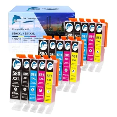 Image de GoToners Cartouches d&#039;encre XXL compatibles avec Canon 580 581 PGI CLI pour Pixma TR8550 TS705 TS6350 TS6350a TS705a TS6351 TS6250 TS6150 TS9550 TS6300 1 TR75. 50 (15 paquets)