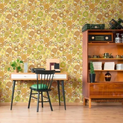Image de A.S. Création Retro Chic 395355 Papier peint intissé Motif floral Jaune Vert Marron Orange Crème 8,50 x 0,53 m Fabriqué en Allemagne
