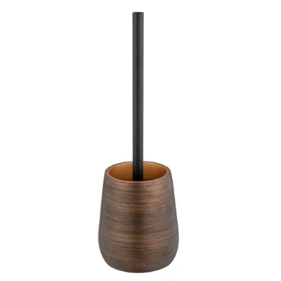 Image de WENKO Kit d&#039;accessoires pour WC Palena, Porte Brosse en polyrésine de Haute qualité, avec tête Interchangeable Un Nettoyage hygiénique, Ø 12,5 x 37 cm, Bronze