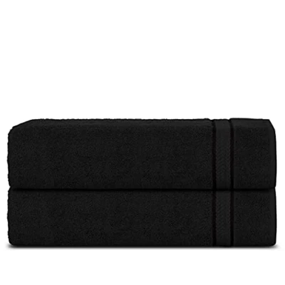 Image de Sweet Needle Lot de 2 Serviettes Bain Super Douces 580 g/m² 100% Coton filé à l&#039;anneau Absorbant avec Passepoil en Rayonne, Coton, Noir, Serviette