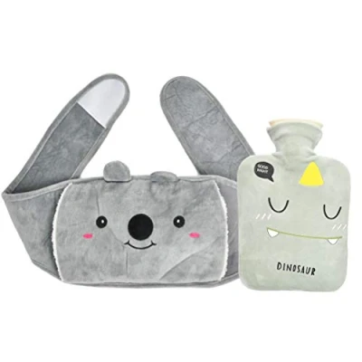Image de Bouillotte Ceinture TIMESETL Peluche Ventre pour Eau Chaude avec Housse Douce, Regles Douloureuses Chauffe Main/Ventre/Cou, Gris vert, 3 en 1