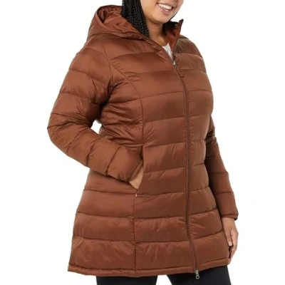 Image de Amazon Essentials Doudoune à Capuche légère et imperméable (Disponible en Grande Taille) Femme, Brun Caramel Foncé, XXL