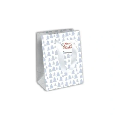 Image de Eurowrap X 29523 3Cpack Un Lot de 6 Sacs cadeaux Excellia Format Moyen 21,5x10,2x25,3cm 210g Motif : Sapins Bleus pastels sur Fond Blanc Idéal pour Livre, Jeu, Petits