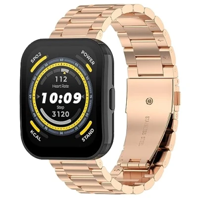 Image de GIOPUEY Bracelet Compatible avec Amazfit Bip 5/Bip 5 Unity, Acier Inoxydable Sangle [Résistant à l&#039;usure] Montre Rose Gold