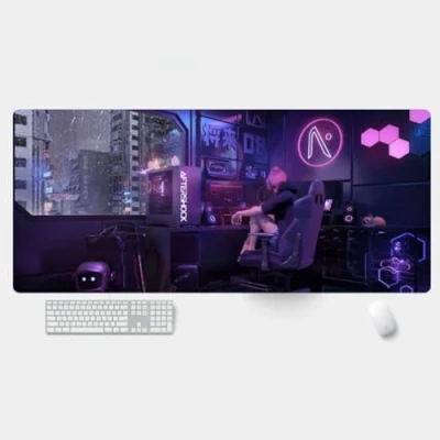 Image de Cyberpunk Tapis de souris jeu XXL étendu, grande taille avec bords cousus, base en caoutchouc antidérapant, pour bureau, ordinateur portable (3, 900 x 400 3 mm)