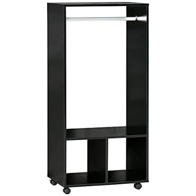 Image de HOMCOM Armoire penderie étagère 2 niches 4 roulettes pivotantes dim. 60L x 40l 128H cm Noir