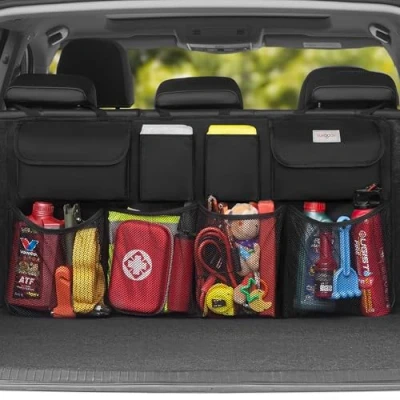 Image de SURDOCA Organiseur de coffre voiture 3ème génération [double capacité], équipé d&#039;un filet élastique solide et 4 structures baguettes magiques, sac
