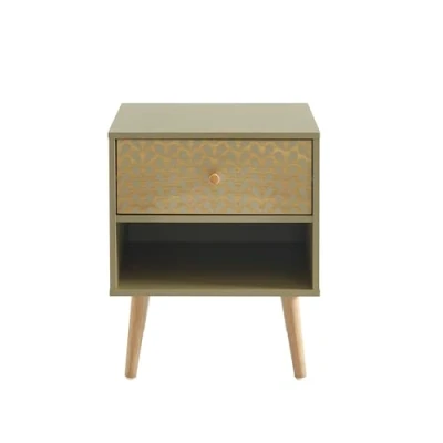 Image de BAÏTA Table de Chevet Capucine Vert Olive et Effet chêne 40cm
