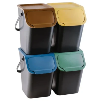 Image de Lot de 4 poubelles, Practic, pour le tri sélectif, comprenant bacs 25 litres chacun, couleur noire, Bini 10100599