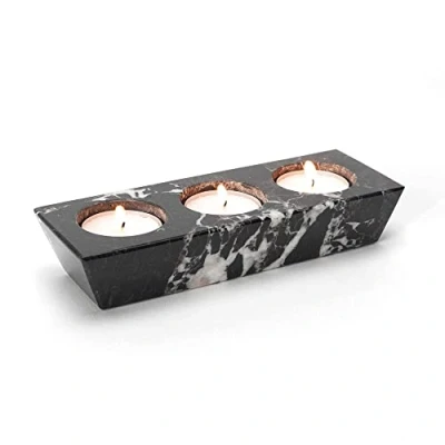 Image de Marbre Noir 3 Trous Bougeoir à Lumiere de Thé Lumière Incluse!