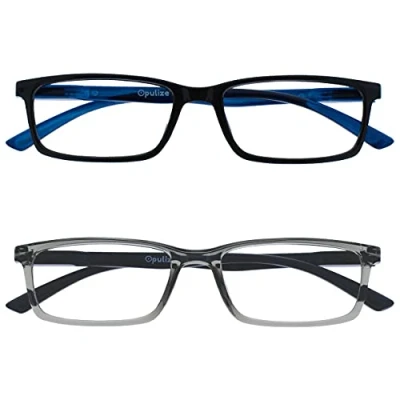 Image de OPULIZE See Lunettes de Lecture Anti Lumière Bleue Pack 2 Montures Étroites Charnières à Ressort Améliore le Sommeil Jeux Ordinateur Noir Gris Hommes Femmes BB9 17 +1.00