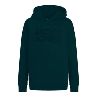 Image de JACK&amp;JONES JUNIOR Jjecorp Noos JNR Sweat à Capuche avec Logo Sweatshirt, Deep Teal/Fit : Large Print/W. Bleu Sarcelle, 16 Ans Garçon