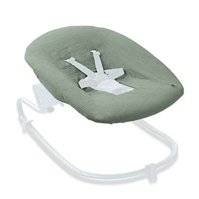 Image de hauck Housse Transat Bebe pour Siege Inclinable Alpha Bouncer Premium, Newborn Set Plus Coton Mousseline Respirant, 85 cm x 74 0,25 cm, Vert Sauge