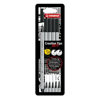Image de Feutre dessin STABILO Creative Tips Etui carton x 5 stylos de calligraphie à pointe assorties 0.2; 0.4; 0.7; 1 mm et brush noir