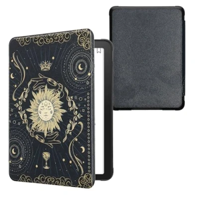 Image de kwmobile Étui Compatible avec Amazon Kindle Paperwhite (12. Gen 2024)/Kindle Colorsoft Coque à Rabat magnétique Tablette eReader Similicuir Bleu foncé Jaune Noir
