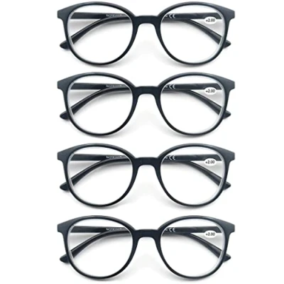 Image de MODFANS Lot de 4 Lunettes Lecture Homme Femmes,Lunettes Loupe Ronde Ovale,Branches a Ressort,Leger Comfort Vision Nette,Lunettes Vue Couleur(4 bordeaux)