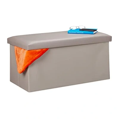 Image de relaxdays Banc pour Rangement, Cuir synthétique, Pliable, rembourré, entrée, Chambre, HLP 37,5 x 76,5 38,5 cm, Gris, MDF, Similicuir, Mousse, 1 élément