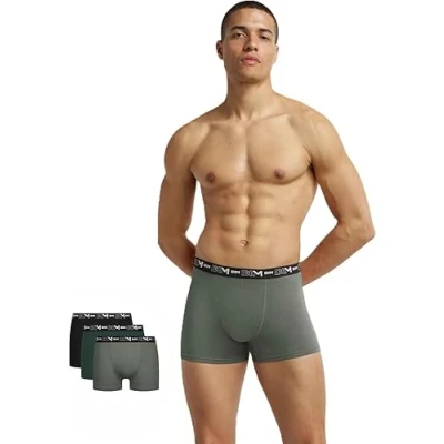 Image de DIM Homme Coton Stretch Respirant Maintien Optimal X3 Caleçon Boxeur, Noir/Vert Chrome/Vert Agave, L EU
