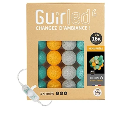 Image de GuirLED Guirlande lumineuse boules coton LED USB Veilleuse bébé 2h Adaptateur secteur double 2A inclus 3 intensités 16 1.6m Hémisphère