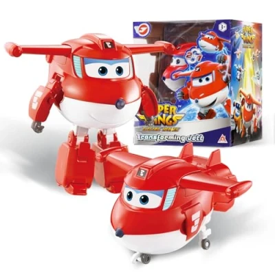 Image de Super Wings Transformer Aeroplane Supercharged Jett, Hauteur env. 12,7 cm, poupée pour Enfants, Avion Jouet et Figurine de Robot garçons Filles à partir 3 Ans