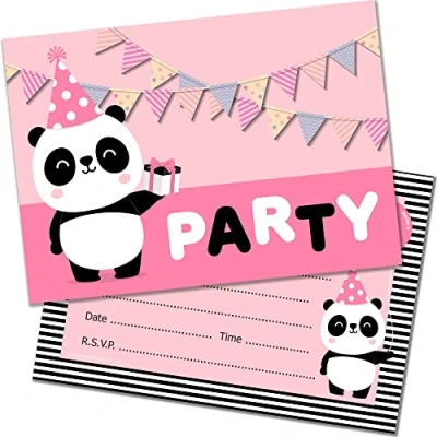 Image de Olivia Samuel Invitations de fête d&#039;anniversaire Panda format A6 double face avec enveloppes