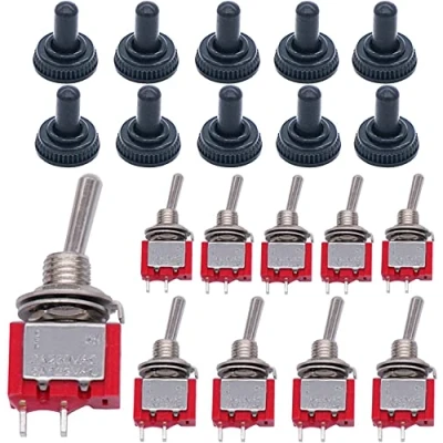 Image de mxuteuk Lot de 10 mini interrupteurs à bascule SPST 2 positions broches ON/OFF AC 125 V 5 A avec capuchon étanche MTS 101 10MZ