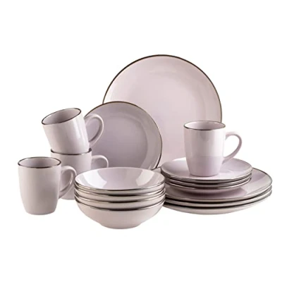 Image de MÄSER Metallrim Service de table moderne pour 4 personnes avec bordure en laiton 16 pièces formes sans bords coupés, grès, lavande