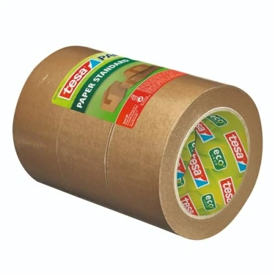 Image de Tesapack Papier Standard Ruban D&#039;emballage en Écologique, Composé de 56% Matériaux Biosourcés Efficace et Recyclable Marron 3x 50 m x mm
