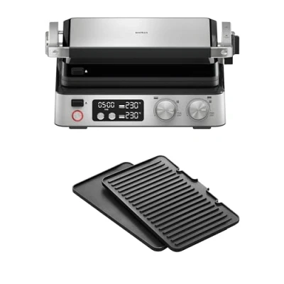 Image de Braun MultiGrill 7 CG 7040, Appareil Panini Électrique avec Contrôle Électronique, 2 Thermostats Indépendants, 3 Positions de Cuisson, Plaques Lavables au Lave Vaisselle, 2000 W, Noir/Inox