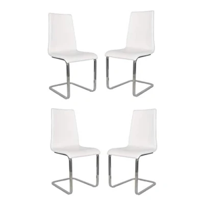 Image de t m c s Tommychairs Set 4 Chaises Cantilever Berlin avec Pieds en Acier chromé à Haute résistance et Assise Bois Multicouche, rembourrée revêtue Cuir Artificial Blanc