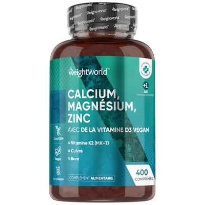 Image de Calcium Magnésium Zinc Vitamine D3 K2 (MK7) 400 Comprimés Vegan (+1 An) Aavec Cuivre, Sélénium, Manganèse, Bore Haute Absorption Multivitamines et Minéraux Immunité, Os, Peau, Muscles, Cheveux