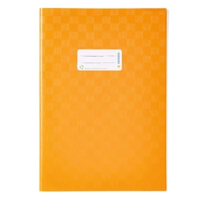 Image de HERMA 7444 Lot de 25 couvertures pour cahiers d&#039;école, format A4, en raphia orange, avec étiquette d&#039;identification et structure raphia, film polypropylène résistant facile à nettoyer,