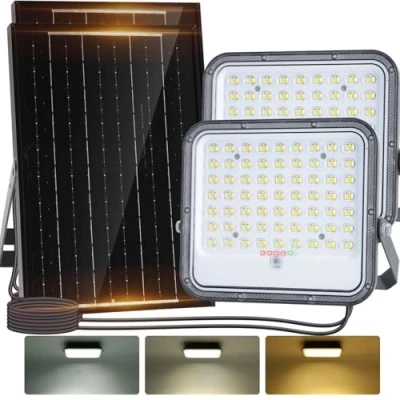 Image de Aigostar Projecteur Solaire LED d’extérieur avec Grande Panneau Solaire，Dimmable 3000/4000/6500K，8000mAH，Batterie de Capacité，IP66，Lampe Télécommande pour Jardin，2M Câble，2 Pièces