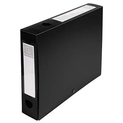 Image de Exacompta Réf. 59631E 1 Boîte d&#039;archives à pression en polypropylène opaque Dos 60 mm Porte étiquettes sur les 2 faces Pour format A4 Dimensions 25 x 33 cm Couleur noir livrée plat