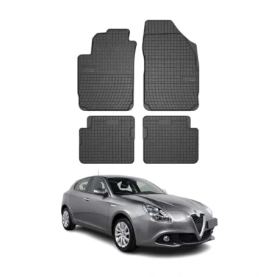 Image de Tapis de Sol Toutes Saisons en Caoutchouc Compatible avec Alfa Romeo Giulietta 2010 2020 Revêtement pour Voiture 3D Intérieur antidérapant Bords Hauts Noir