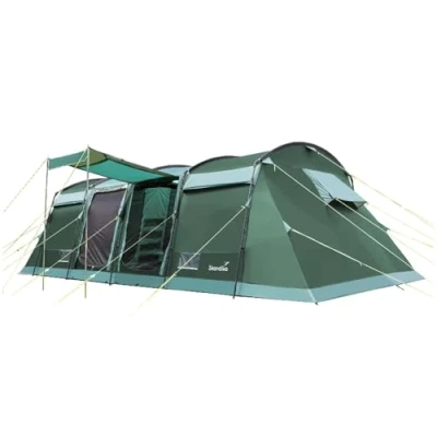 Image de Skandika Tente Tunnel Montana 10 Personnes de Camping avec/sans Tapis Sol Cousu, avec Technologie Sleeper, 3 4 cabines Couchage, Colonne d&#039;eau 5000 mm (Vert Fond Cousu + Sleeper)