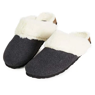 Image de DUNLOP Pantoufle Femmes, Chaussons Femme Hiver avec Fourrure Peluche Ultra Douce, Mules Semelle Antidérapante À Mémoire De Forme, Idée Cadeau Ou Fille Ado (Gris foncé, Numeric_37)