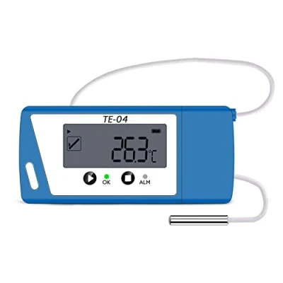 Image de ThermElc TE 04 ET Enregistreur de données température avec sonde externe, grand écran, pause d&#039;enregistrement, rapport PDF CSV automatique, 35 000 points, expédition sous chaîne du froid, stockage