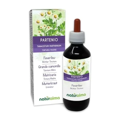 Image de Grande camomille ou Partenelle (Tanacetum parthenium) herbe avec fleurs Teinture Mère sans alcool Naturalma Extrait liquide gouttes 200 ml Complément alimentaire Végétalien végan